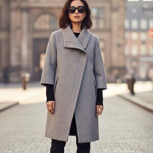 Gray Women's Coat with Black Sweater sleeves — unique styling- zip front
